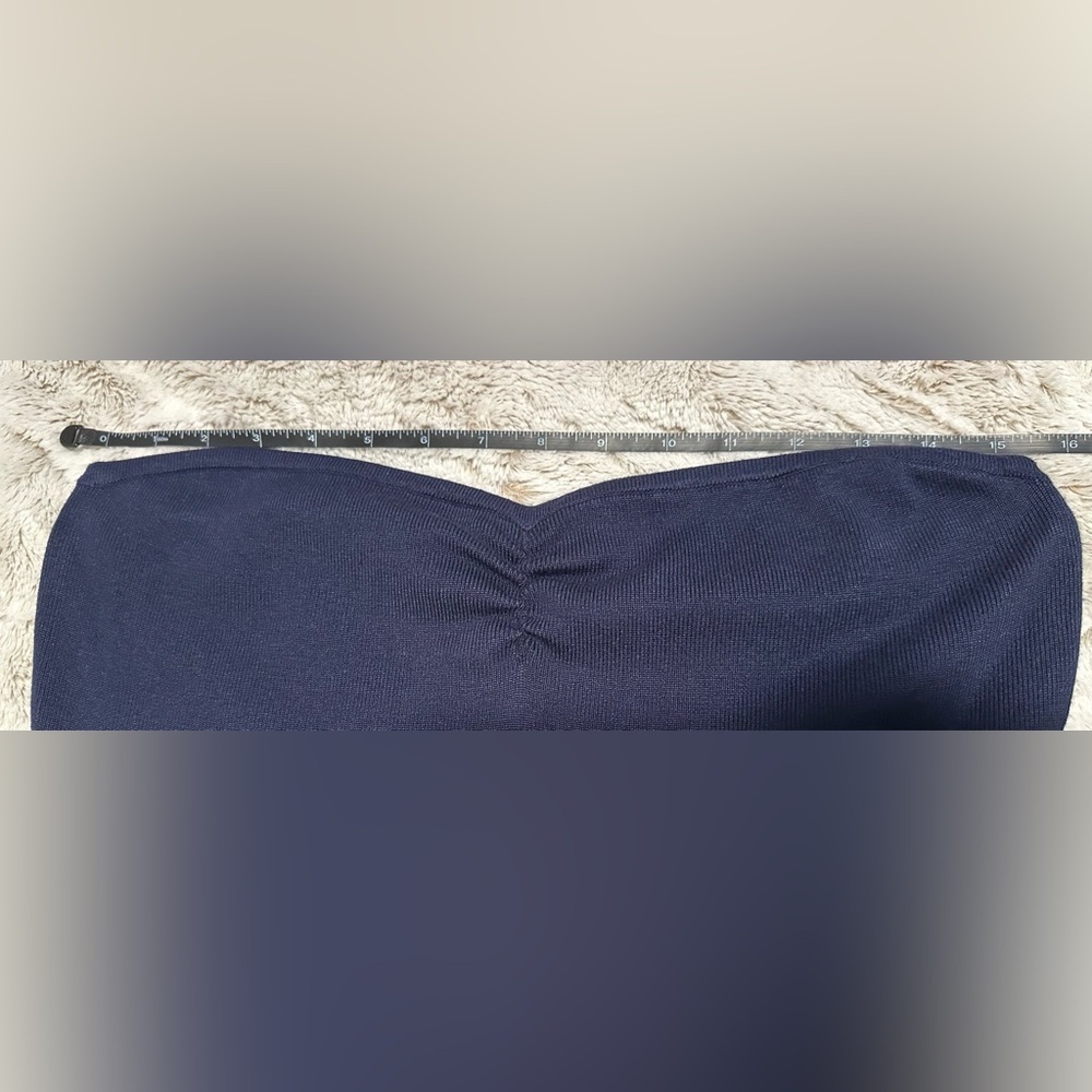 Freshman 1996 Blue Strapless Bandeau Bubble Hem Sweater Dress - Picture 6 of 10
